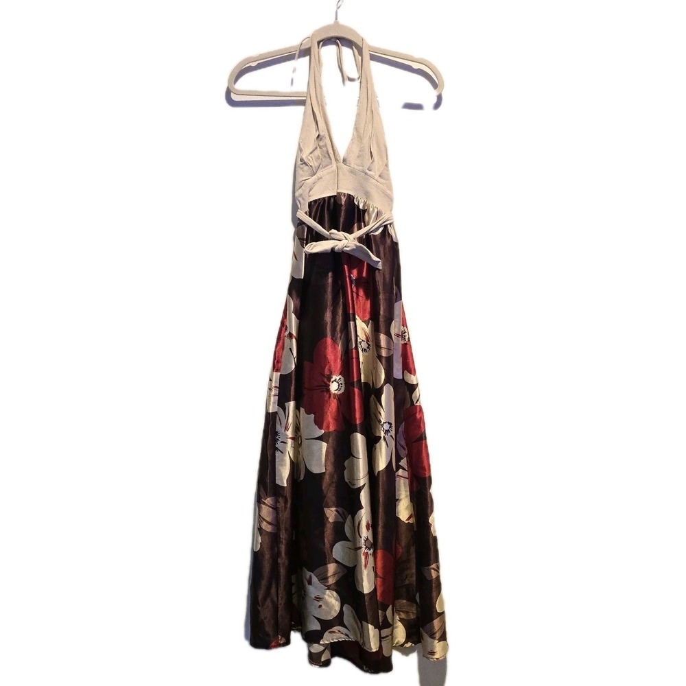 Derek Heart Halter Top Dress Women's Size Small Brown Floral‎